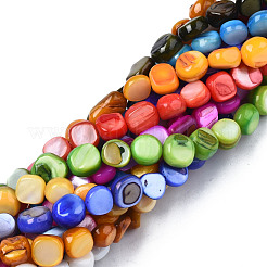 天然トロチッドシェル/トロカスシェルビーズ連売り  染め  フラットラウンド  ミックスカラー  6~9x2~5mm  穴：1mm  約49~50個/連  14.96インチ〜15.35インチ（38cm〜39cm）&nbsp;SHEL-S258-083