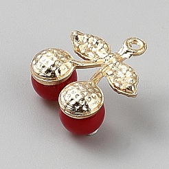 合金プラスチックペンダント  チェリー  ゴールド  ラインストーン付き  レッド  20x18x9.5mm  穴：1.6mm&nbsp;LS-FIND-WH0366-283G