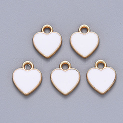 合金エナメルチャーム  ハート  ライトゴールド  ホワイト  12x10x2mm  穴：2mm&nbsp;ENAM-S121-041C