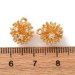 真鍮製マイクロパヴェキュービックジルコニアペンダント  花のチャーム  長持ちメッキ  ニッケルフリー  18KGP本金メッキ  12x10mm  穴：1.4mm&nbsp;KK-K382-50G
