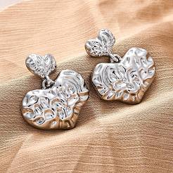 Hammered Heart Brass Dangle Stud Earrings&nbsp;EJEW-R025-23P