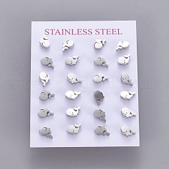 変色しにくい304ステンレススチールスタッドピアス  ピアスキャッチ/ピアスバックキャッチ付き  クジラ形状  ステンレス鋼色  5x8.5mm  ピン：0.8mm&nbsp;X-EJEW-F227-19P