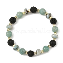 Rondelle Natural Larimar & Round Natural Mixed Stone Beaded Stretch Bracelets&nbsp;BJEW-JB14433
