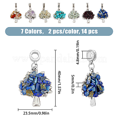 24Pcs 12 Style Natural & Synthetic Gemstone Chip European Dangle Charms Sets&nbsp;PALLOY-FH0001-83