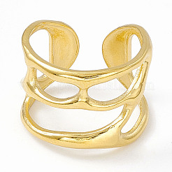 Ion Plating(IP) 304 Stainless Steel Wide Hollow Open Cuff Ring for Women&nbsp;LS-RJEW-G275-02G