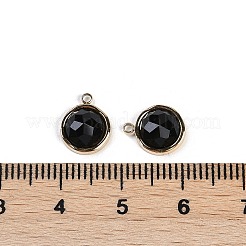 天然ブラックオニキス（染色・加熱）ファセット加工フラットラウンドチャーム  イオンプレーティング（IP）304ステンレス鋼製金具  18KGP本金メッキ  10.5x8.5x4mm  穴：1.2mm&nbsp;STAS-I325-147G-02
