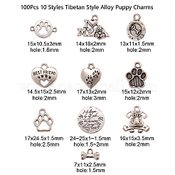 100Pcs 10 Styles Tibetan Style Alloy Puppy Pendants&nbsp;TIBEP-CJ0001-46