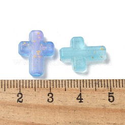 グラデーションカラー透明アクリルビーズ  金箔  クロス  ドジャーブルー  16x12.5x4.5mm  穴：2.5mm  約：1429個/ 500 G&nbsp;OACR-M023-03G