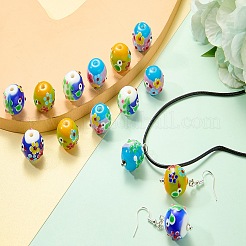 5個の手作りランプワークビーズ  鳥と花で丸い  ディープスカイブルー  16~16.5x15.5~16mm  穴：2.5~2.6mm&nbsp;LAMP-SZ0001-48A