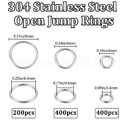 304ステンレススチールオープン丸カン  ラウンド  DIYジュエリー製作用  銀  4~8x0.8mm  20ゲージ  内径：2.4~6.4mm  1000個/セット&nbsp;STAS-BBC0008-82S