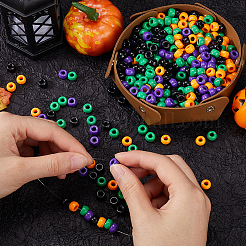 ハロウィン不透明プラスチックビーズ800色4個  バレル  ミックスカラー  9x6mm  穴：3.8mm&nbsp;KY-SP0001-08