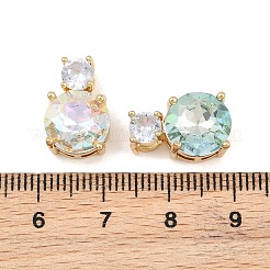 真鍮製ガラスチャーム  フラットラウンドのチャーム  多面カット  ミックスカラー  15x10x8mm  穴：4.3x2.3mm&nbsp;GL-CBABDD8-14G