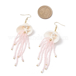 304 Stainless Steel Dyed Synthetic Turquoise & Natural Rose Quartz & Glass Seed Beaded Jellyfish Dangle Earrings&nbsp;EJEW-MZ00529-02