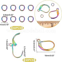 50Pcs Rainbow Color 304 Stainless Steel Leverback Earring Findings&nbsp;STAS-UN0038-46