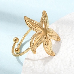 Starfish 304 Stainless Steel Cuff Open Rings for Women&nbsp;RJEW-A105-01G