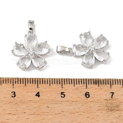 真鍮と透明キュービックジルコニアのペンダント  花のチャーム  プラチナメッキ  17.5x15.5x4mm  穴：5x3mm&nbsp;KK-G558-05P