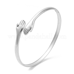 Non-Tarnish 304 Stainless Steel Double Hands Hug Open Cuff Bangle&nbsp;BJEW-L682-003P