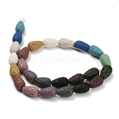 天然溶岩岩ビーズ連売り  染め  ティアドロップ  ミックスカラー  16~16.5x10mm  穴：1mm  約25個/連  16.14''（41センチメートル）&nbsp;G-G347-03A