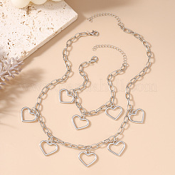 Alloy Hollow Heart Charm Bracelets & Necklaces Sets for Women&nbsp;WG7A643-01