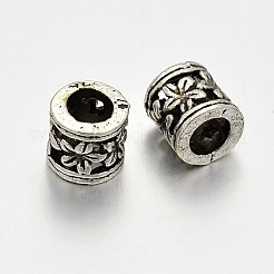 花大きな穴欧州のビーズとチベットスタイル合金中空カラム  大穴ビーズ  鉛フリー＆カドミウムフリー＆ニッケルフリー  アンティークシルバー  6x6mm  穴：4mm&nbsp;X-PALLOY-E381-03AS-NR