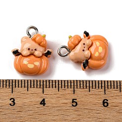 ハロウィーンのテーマの不透明樹脂ペンダント  プラチナメッキ鉄ループ付き  カボチャ  16.5x13.5x6mm  穴：2mm&nbsp;RESI-D075-02E