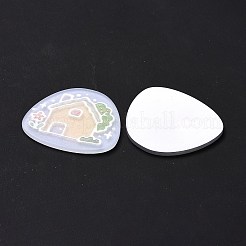 印刷されたアクリルカボション  家の模様の半楕円形  ライトスチールブルー  35.5x39.5x2.5mm&nbsp;LS-MACR-C003-26