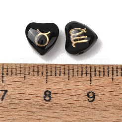 12個12スタイル手作りランプワークビーズ  金色のハートに12星座  エポキシ樹脂  ブラック  7.5x7.5x4.5mm  穴：1mm  約1個/スタイル&nbsp;SH-CBAD3AC-06