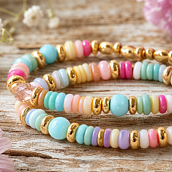 Dyed Natural Shell and Brass Rondelle Beaded Bracelet Sets for Women&nbsp;ZF6464-1