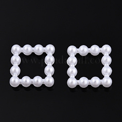 ABSプラスチック模造パールリンクリング  正方形  ホワイト  11x11x3mm  内径：6x6mm  約1000個/袋&nbsp;OACR-T015-08-01