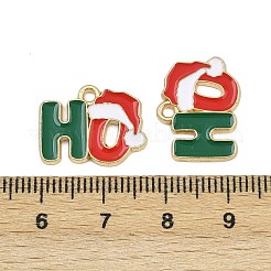 クリスマステーマの合金エナメルペンダント  ゴールドカラー  文字L  13.5x17.5x1.5mm  穴：1.6mm&nbsp;X-ENAM-Z023-01G-01