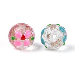 明るい手作りの金の砂のランプワークビーズ  花の丸  エナメル  暗闇で光る  ミックスカラー  11.5~13.5mm  穴：1.2~1.6mm&nbsp;LAMP-N035-04