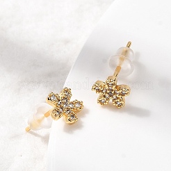 Flower Brass Micro Pave Clear Cubic Zirconia Stud Earrings&nbsp;EJEW-P331-12G