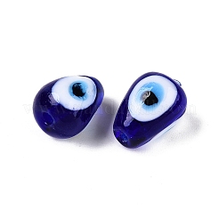 手作りのナザールボンジュウのランプワークビーズ  ティアドロップ  ダークブルー  13~15x9~10.5mm  穴：1~1.8mm&nbsp;LAMP-T021-16B