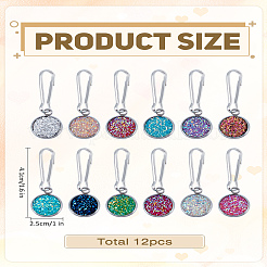 12Pcs Flat Round Stainless Steel & Resin & Iron Pendant Decorations&nbsp;AJEW-LP0006-22