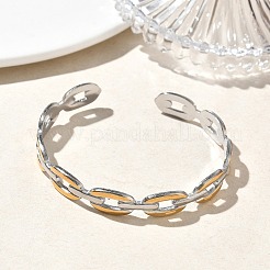 Two-tone 304 Stainless Steel Cuff Bangles&nbsp;BJEW-A160-01PG