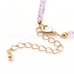女性のためのファセット天然アメジストビーズブレスレット  ゴールドカラー  7-1/4インチ（18.5cm）&nbsp;BJEW-JB05928-03