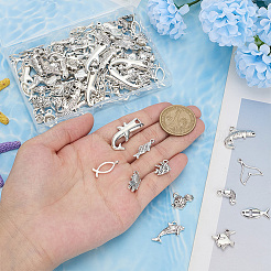 96pcs12スタイルチベットスタイル亜鉛合金ペンダント  魚のチャーム  アンティークシルバー  12~30x8~24.5x1~4mm  穴：1.4~4mm  8個/スタイル&nbsp;TIBEP-ME0001-15