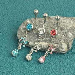 304 Stainless Steel Cubic Zirconia Teardrop Dangle Belly Rings&nbsp;WG60E11-03