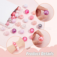 10月の乳がん啓発リボンをテーマにしたブレスレット、キーホルダー、ペンダント、デコレーションのDIYキット  アクリルラウンドビーズを含む  ワイヤー  留め金  ピンク  ビーズ：106個/箱&nbsp;DIY-PH0020-78