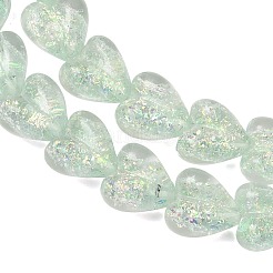 手作りのフォイルのガラスビーズ  ハート  薄緑  16x15x9mm  穴：1.5mm  1.5mm  約24個/連  12.59~13.18インチ（32~33.5cm）&nbsp;DICH-C001-01C