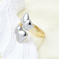 女性用真鍮カフリング  カドミウムフリー＆鉛フリー  ハート  プラチナ·ゴールデン  内径：18.6mm&nbsp;RJEW-G347-13GP