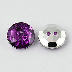 2つ穴台湾アクリルラインストーンフラットラウンドボタン  ファセット＆シルバーメッキ  パープル  11.5x4.5mm  穴：1mm&nbsp;BUTT-F015-11.5mm-05