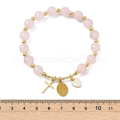 Natural Rose Quartz Round Beads Stretch Bracelets&nbsp;BJEW-JB14147-01