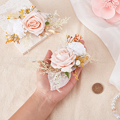シルク造花ブートニア  プラスチックと鉄の留め具付き  結婚式のための  パーティーの装飾  桃パフ  141x105x62mm&nbsp;AJEW-WH0766-59