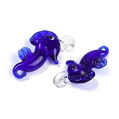 手作りランプワークペンダント  タツノオトシゴチャーム  ブルー  38~39x21~23x11~11.5mm  穴：3~4mm&nbsp;LAMP-I029-07A