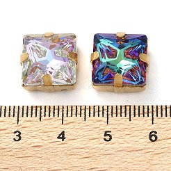 縫い付けラインストーン  ガラスクリスタルラインストーンマルチ連リンク  真鍮製爪付き台座付き  衣料品アクセサリー  多面カット  正方形  ミックスカラー  ゴールドカラー  13x13x7.5mm  穴：1.2mm&nbsp;EGLA-F161-05G