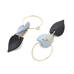 合金フープピアス  女性用リーフプラスチックダングルイヤリング  ゴールドカラー  55x14mm&nbsp;EJEW-K280-03