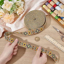 Rhombus Pattern Ethnic Style Polyester Ribbons&nbsp;OCOR-BC0009-21C