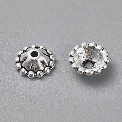 チベット銀ビーズキャップ  鉛フリー＆カドミウムフリー  コーン  アンティークシルバー  直径約8mm  高差4mm  穴：2mm&nbsp;X-AA131
