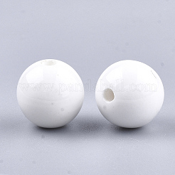 手作りの陶器ビーズ  光沢釉の磁器  ラウンド  ホワイト  14~14.5x13.5~14mm  穴：2.5~3mm&nbsp;X-PORC-S499-02Y